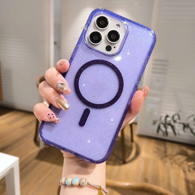 For iPhone 15 Pro Glitter Powder TPU Hybrid PC MagSafe Phone Case(Pink)