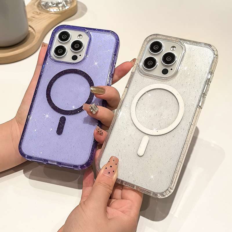 For iPhone 15 Pro Glitter Powder TPU Hybrid PC MagSafe Phone Case(Pink)
