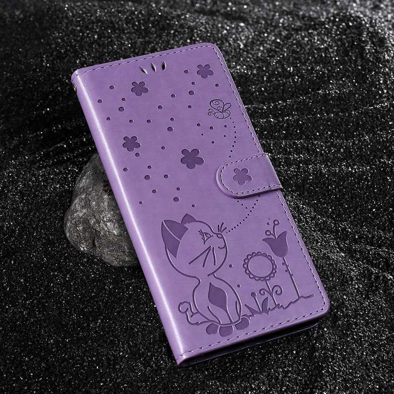 For Motorola Edge 50 Fusion Cat and Bee Embossed Flip Leather Phone Case(Purple)