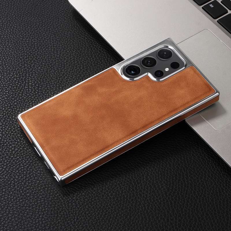 For Samsung Galaxy S24 Ultra 5G Electroplated Side PU Hybrid TPU MagSafe Phone Case(Brown)