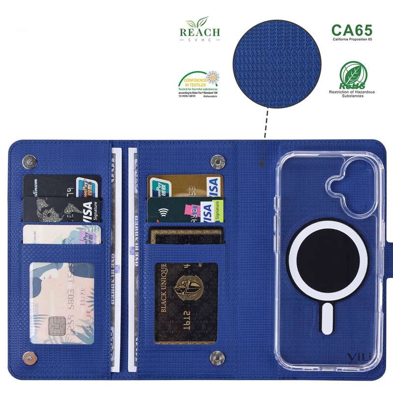 For iPhone 13 ViLi GHA-C Series RFID MagSafe Magnetic Flip Leather Phone Case(Blue)
