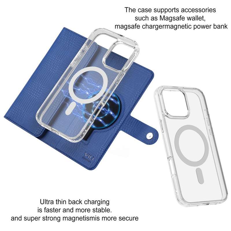 For iPhone 14 Plus ViLi GHB-C Series RFID MagSafe Magnetic Flip Leather Phone Case(Blue)