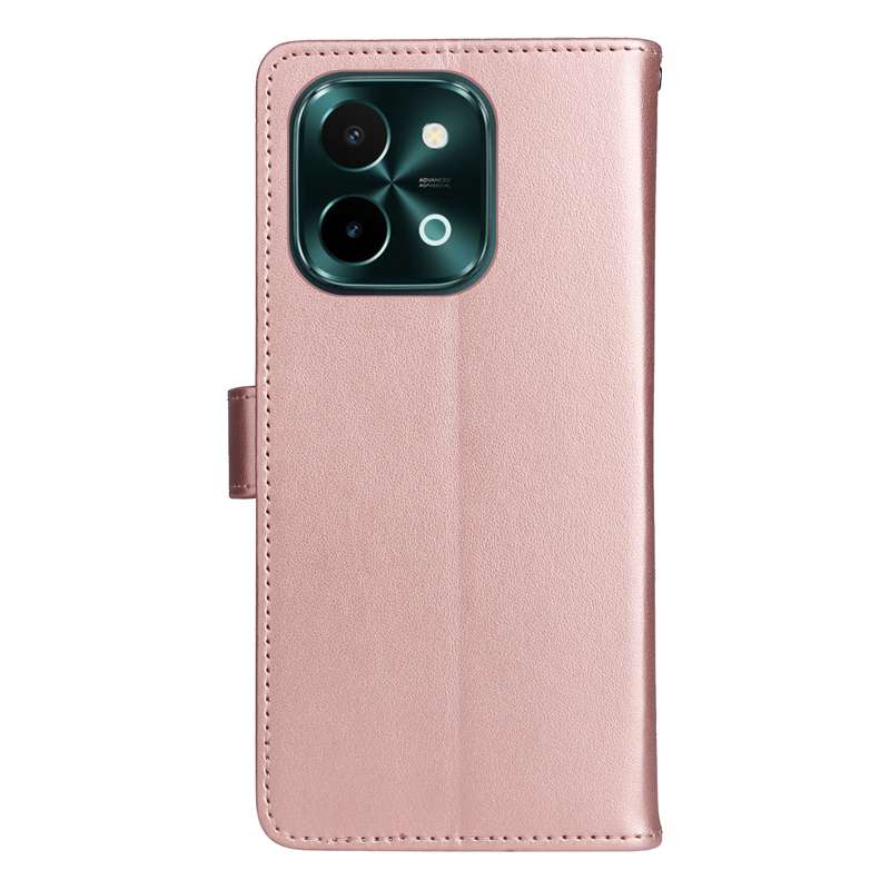 For vivo Y28 4G Cat and Bee Embossed Flip Leather Phone Case(Rose Gold)
