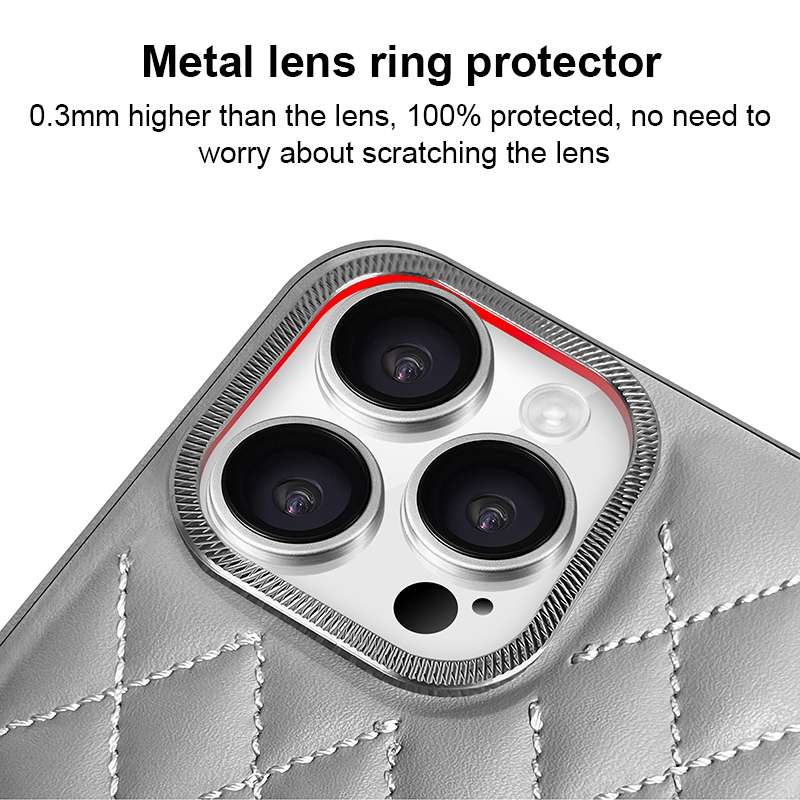 For iPhone 15 Pro Max Plaid Series 9D Electroplated Phone Case(Titanium Black)