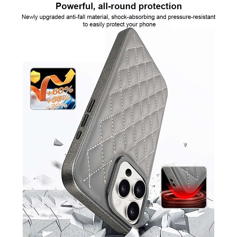 For iPhone 15 Pro Max Plaid Series 9D Electroplated Phone Case(Titanium Black)