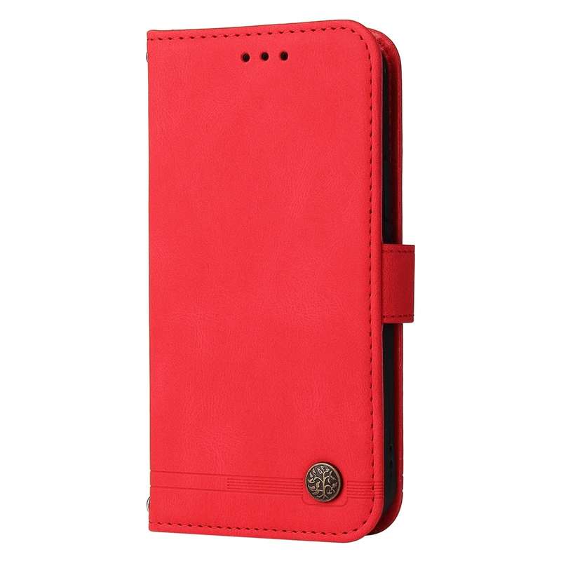 For Redmi Note 14 5G Skin Feel Life Tree Metal Button Leather Phone Case(Red)