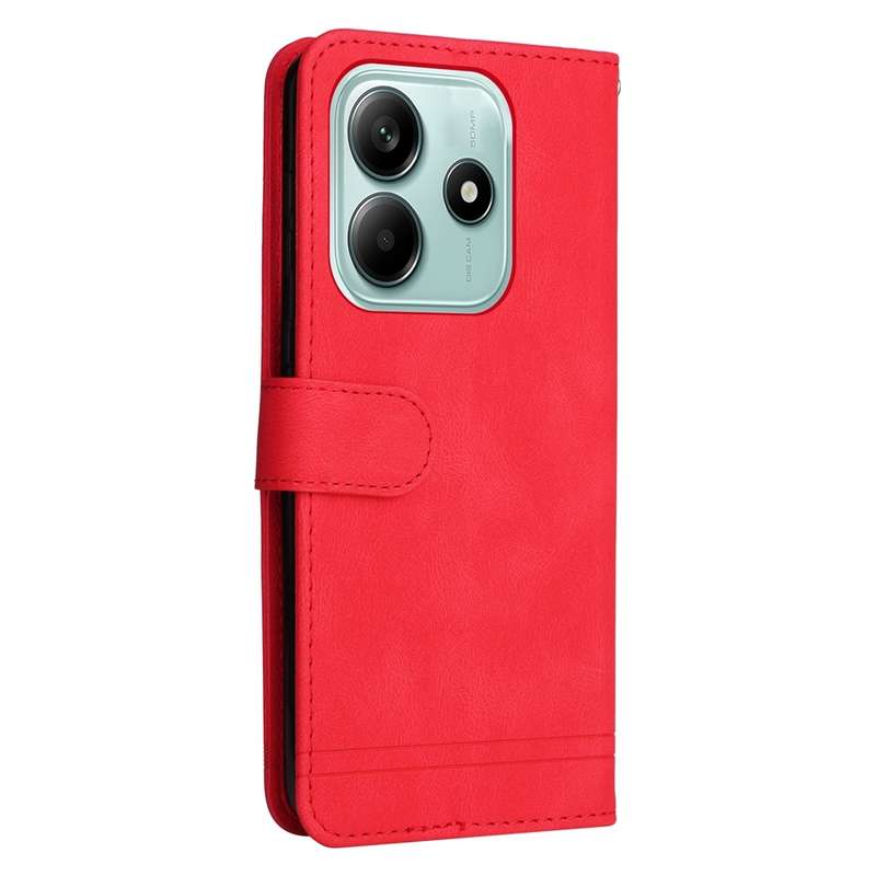 For Redmi Note 14 5G Skin Feel Life Tree Metal Button Leather Phone Case(Red)