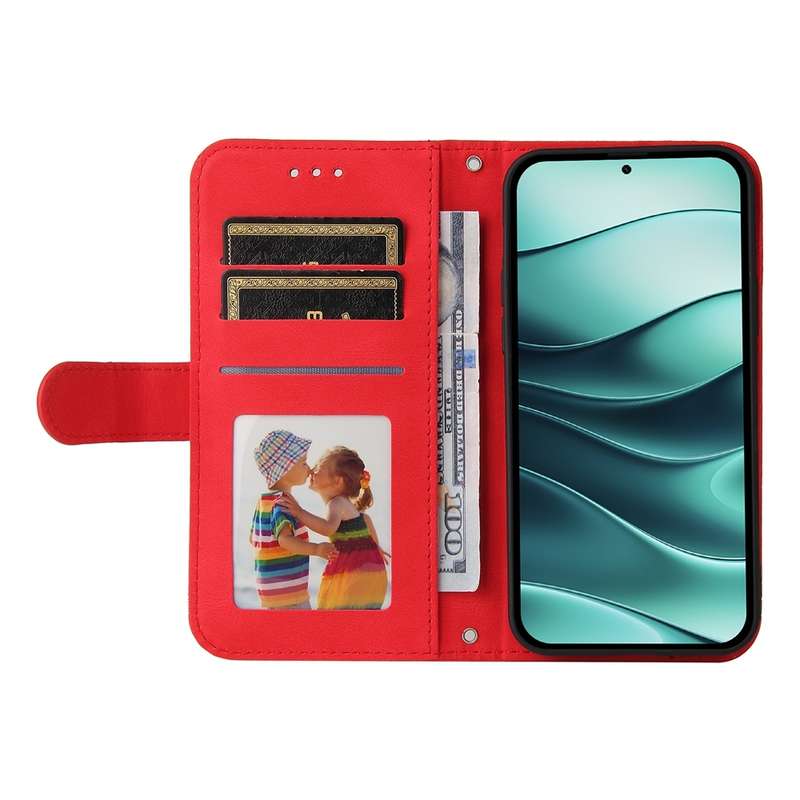For Redmi Note 14 5G Skin Feel Life Tree Metal Button Leather Phone Case(Red)
