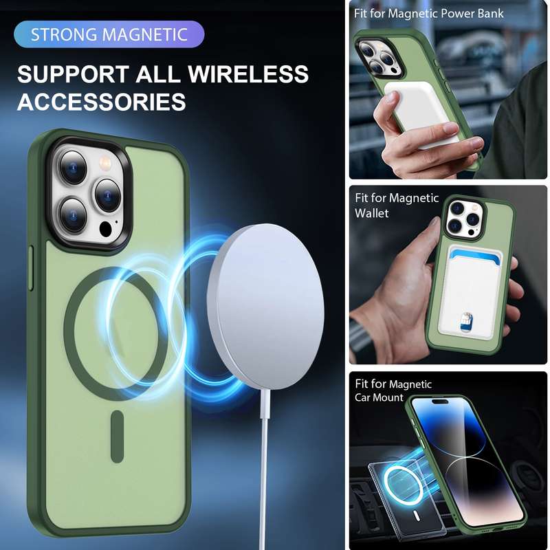 For iPhone 14 MagSafe Magnetic Skin Feel Frosted Phone Case(Dark Green)