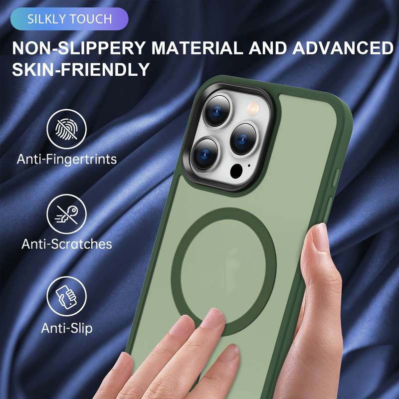 For iPhone 14 MagSafe Magnetic Skin Feel Frosted Phone Case(Dark Green)