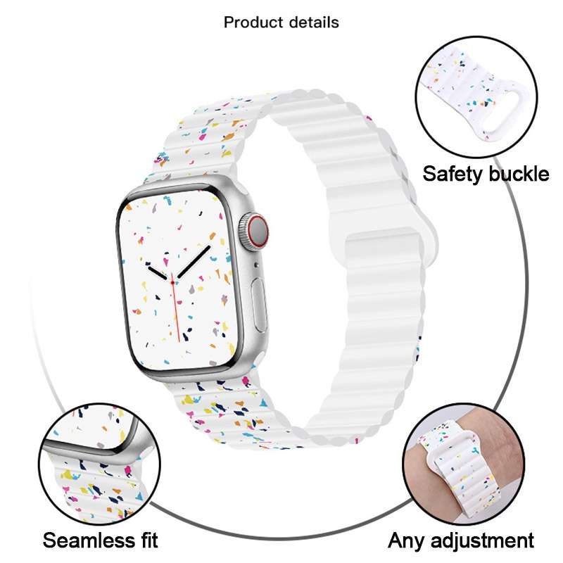For Apple Watch SE 44mm Colorful Dots Magnetic Silicone Watch Band(Black)