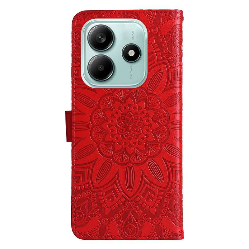 For Redmi Note 14 5G Embossed Sunflower Leather Phone Case(Red)