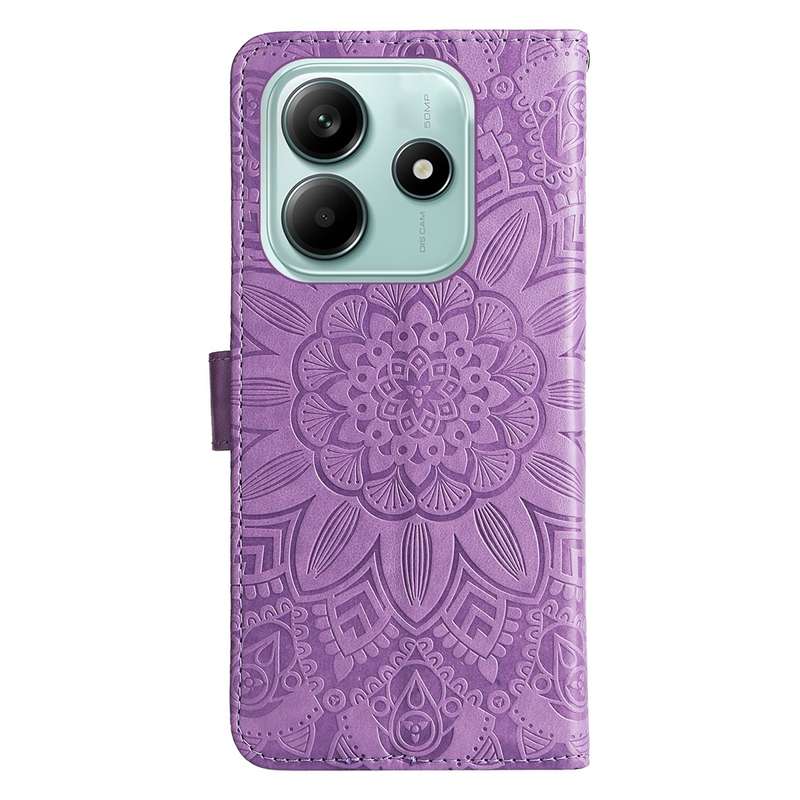 For Redmi Note 14 5G Embossed Sunflower Leather Phone Case(Red)