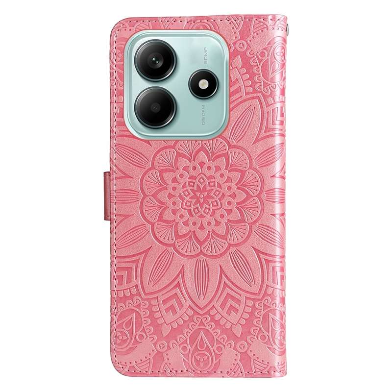 For Redmi Note 14 5G Embossed Sunflower Leather Phone Case(Red)