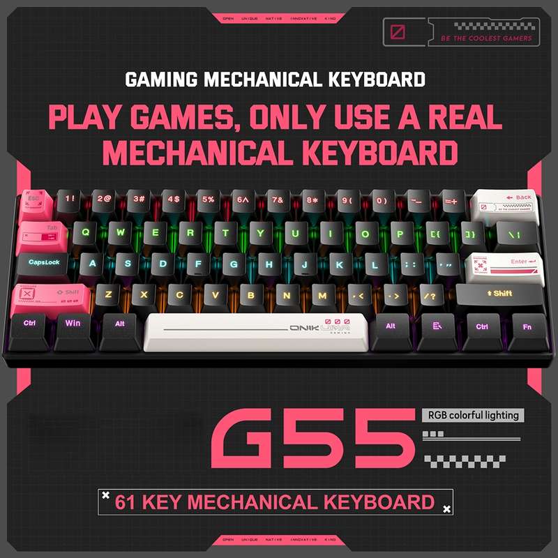 ONIKUMA G55 61 Keys RGB Colorful Lighting Wired Gaming Mechanical Keyboard(Black)