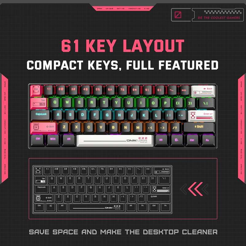 ONIKUMA G55 61 Keys RGB Colorful Lighting Wired Gaming Mechanical Keyboard(Black)