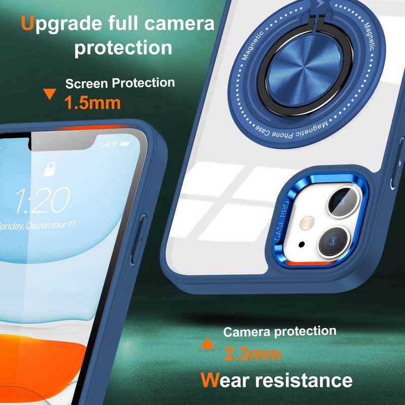 For iPhone 11 Magnetic Rotating Ring Holder Phone Case(Dark Blue)