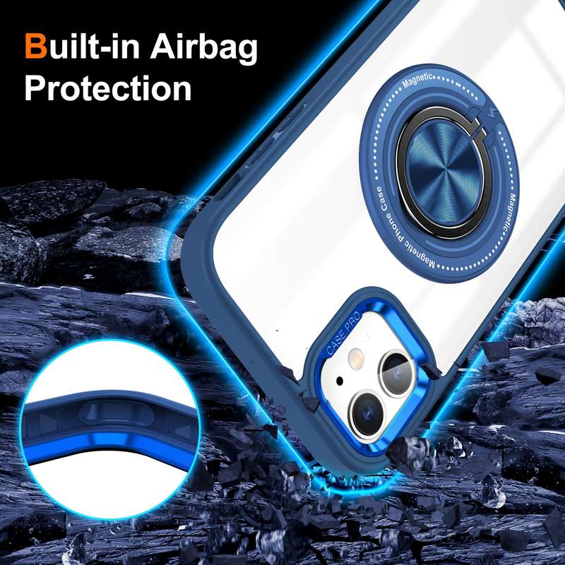 For iPhone 11 Magnetic Rotating Ring Holder Phone Case(Dark Blue)