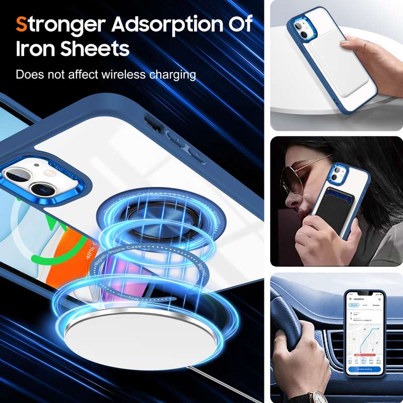 For iPhone 11 Magnetic Rotating Ring Holder Phone Case(Dark Blue)