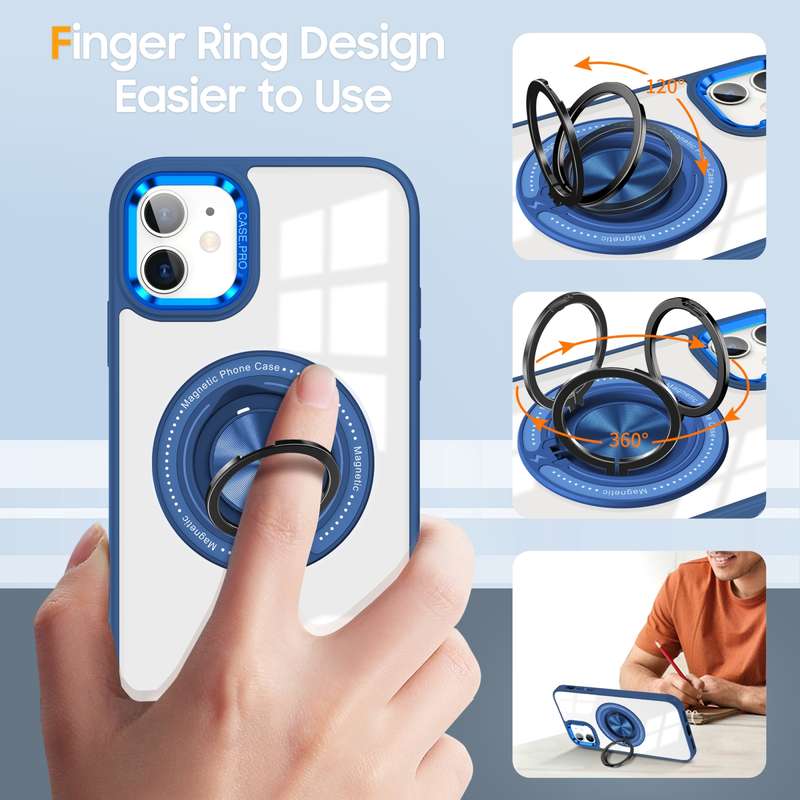 For iPhone 11 Magnetic Rotating Ring Holder Phone Case(Dark Blue)