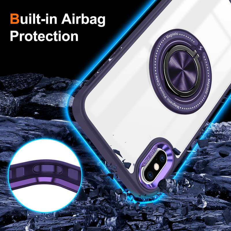 For iPhone XR Magnetic Rotating Ring Holder Phone Case(Dark Purple)