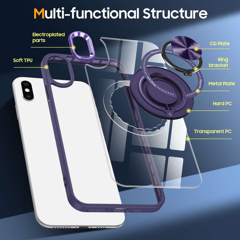 For iPhone XR Magnetic Rotating Ring Holder Phone Case(Dark Purple)