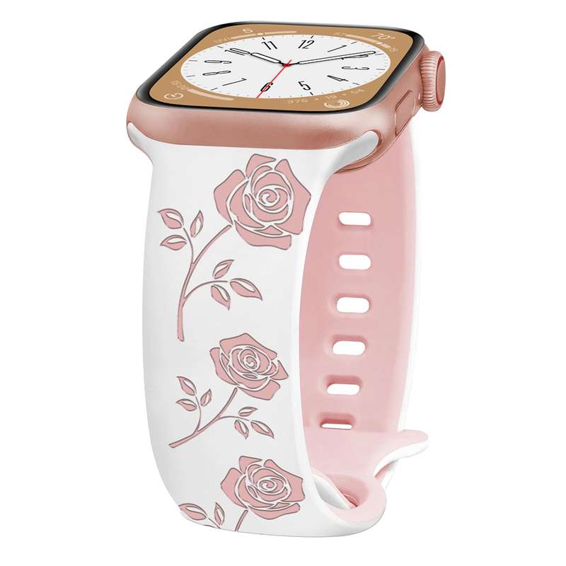 For Apple Watch Ultra 2 49mm Two-color Rose Engraved Silicone Watch Band(White Pink)