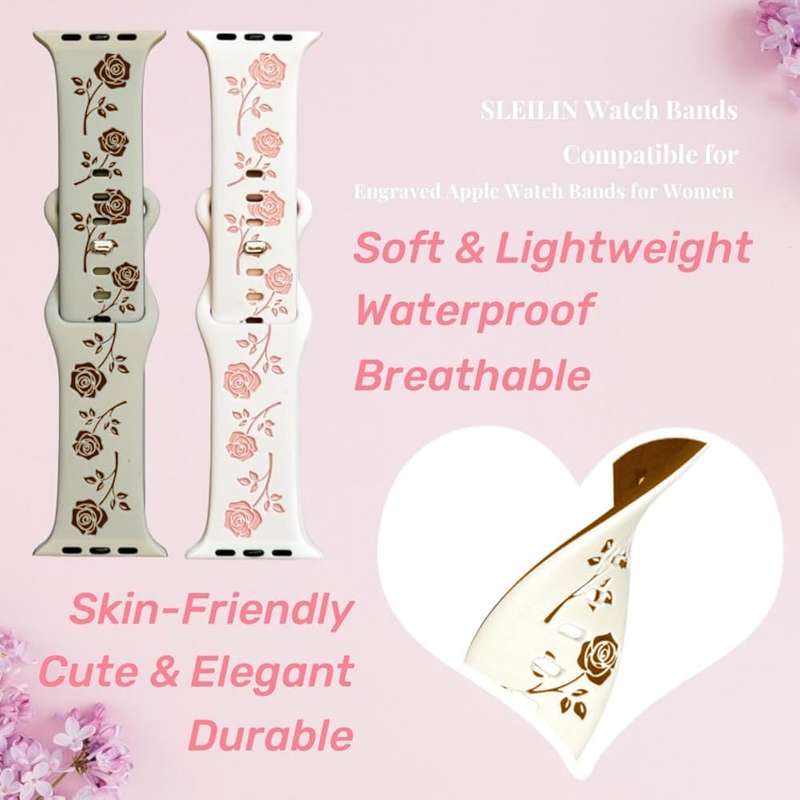 For Apple Watch Ultra 2 49mm Two-color Rose Engraved Silicone Watch Band(White Pink)