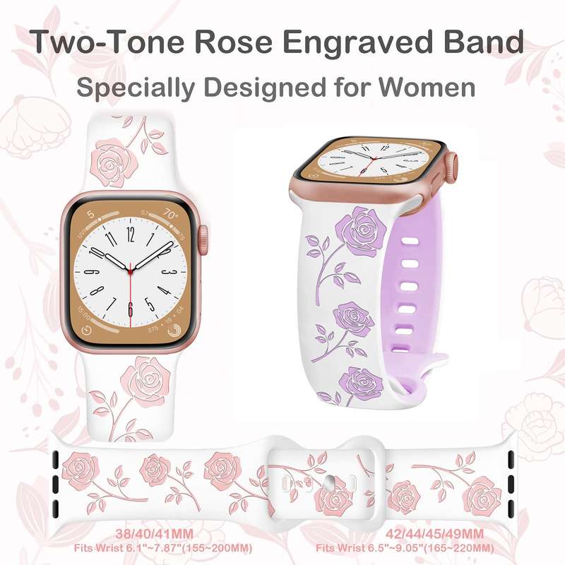 For Apple Watch Ultra 2 49mm Two-color Rose Engraved Silicone Watch Band(White Pink)