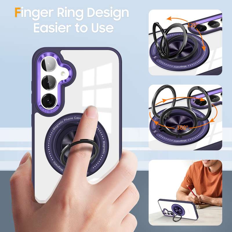 For Samsung Galaxy S24 5G Magnetic Rotating Ring Holder Phone Case(Dark Purple)