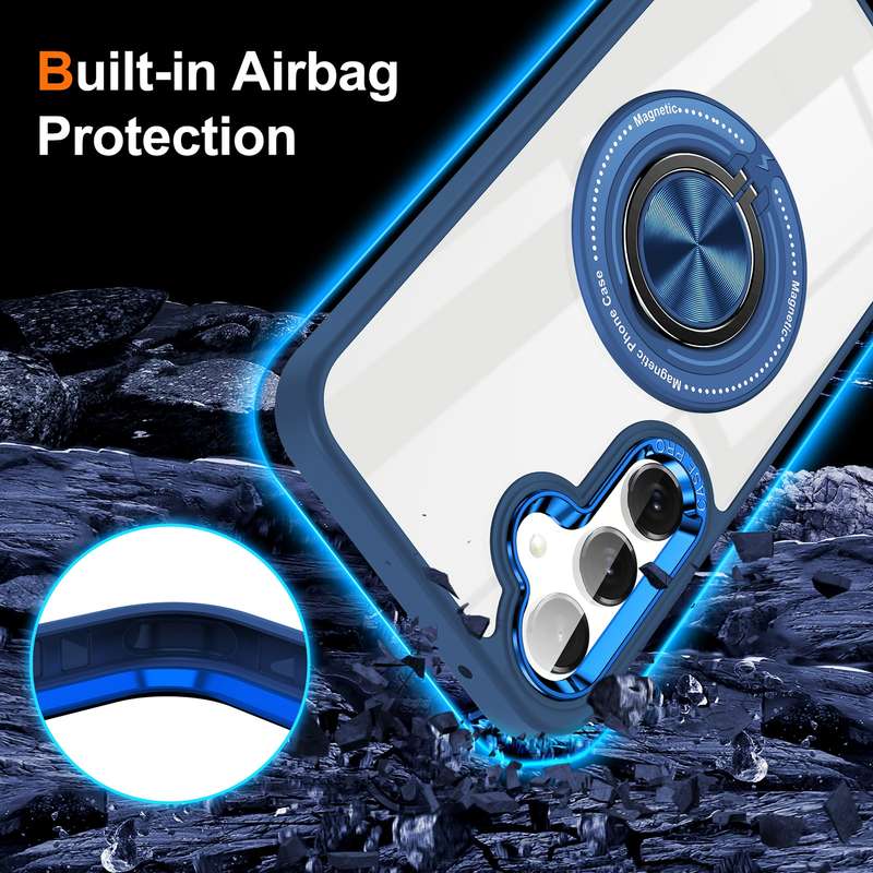 For Samsung Galaxy A35 Magnetic Rotating Ring Holder Phone Case(Dark Blue)