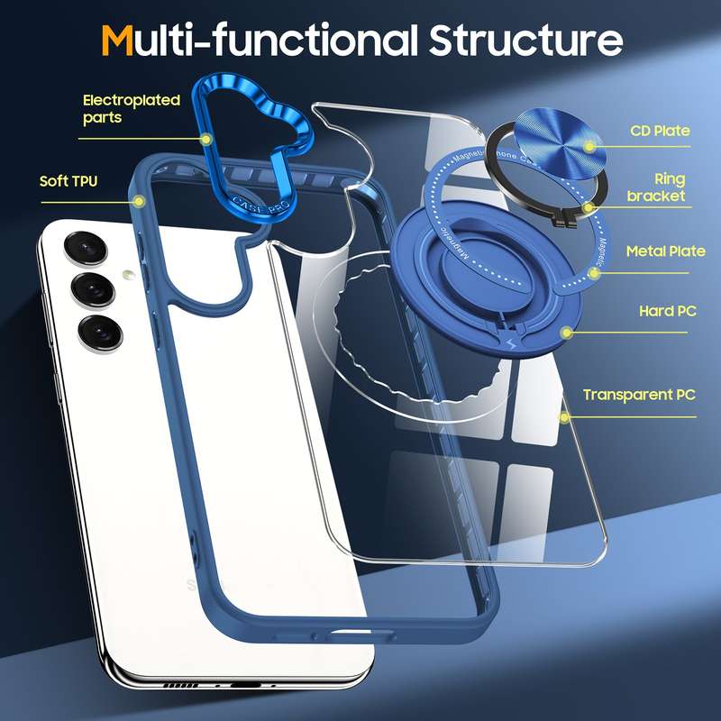 For Samsung Galaxy A35 Magnetic Rotating Ring Holder Phone Case(Dark Blue)