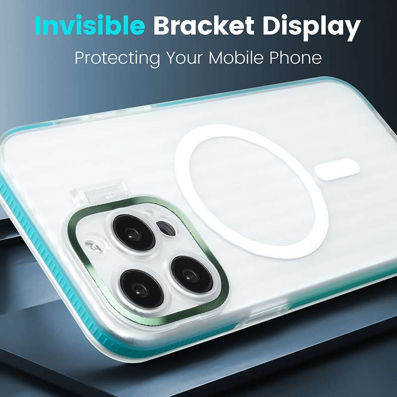 For iPhone 11 Color Edge Lens Holder MagSafe Magnetic Phone Case(Blue)