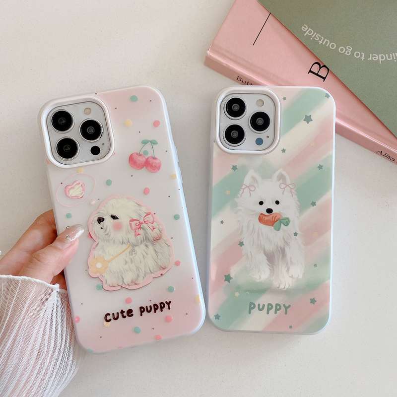 For iPhone 15 Pro Max Jelly 2 in 1 TPU Hybrid PC Phone Case(Cherry Cute Puppy)