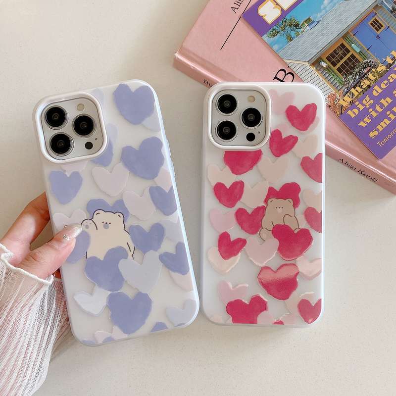 For iPhone 14 Pro Jelly 2 in 1 TPU Hybrid PC Phone Case(Red Heart Bear)