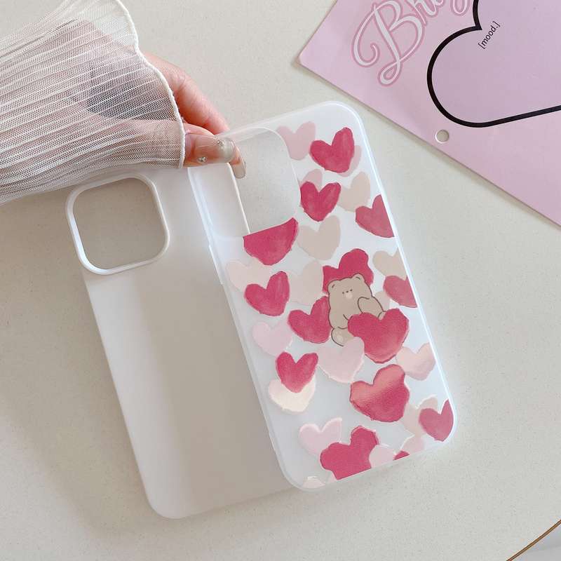 For iPhone 14 Pro Jelly 2 in 1 TPU Hybrid PC Phone Case(Red Heart Bear)