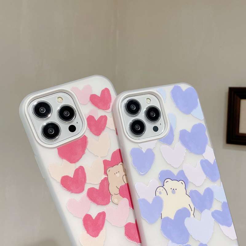 For iPhone 14 Pro Jelly 2 in 1 TPU Hybrid PC Phone Case(Red Heart Bear)