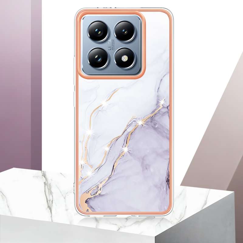 For Xiaomi 14T Pro Electroplating Marble Dual-side IMD Phone Case(White 006)