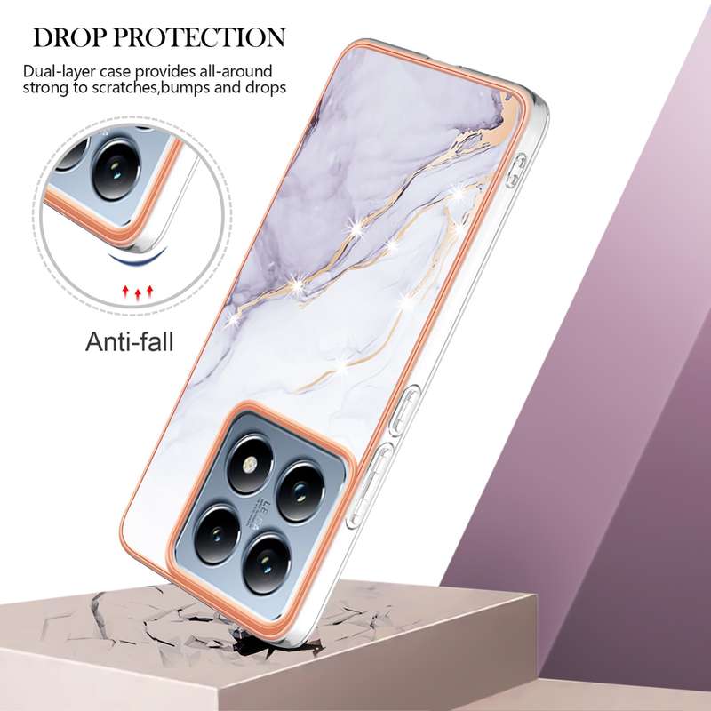 For Xiaomi 14T Pro Electroplating Marble Dual-side IMD Phone Case(White 006)