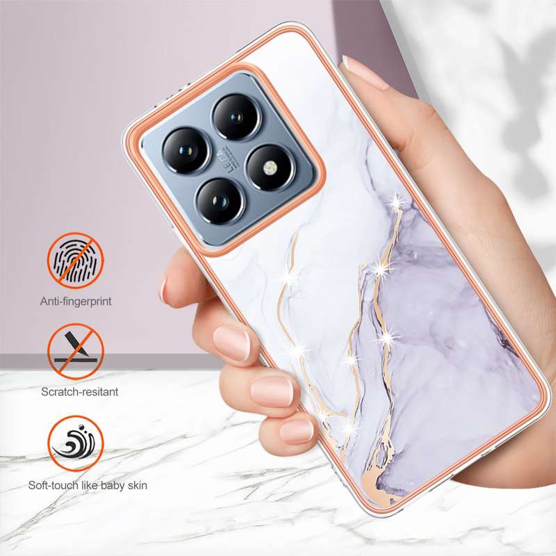 For Xiaomi 14T Pro Electroplating Marble Dual-side IMD Phone Case(White 006)