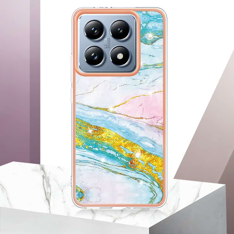 For Xiaomi 14T Pro Electroplating Marble Dual-side IMD Phone Case(White 006)