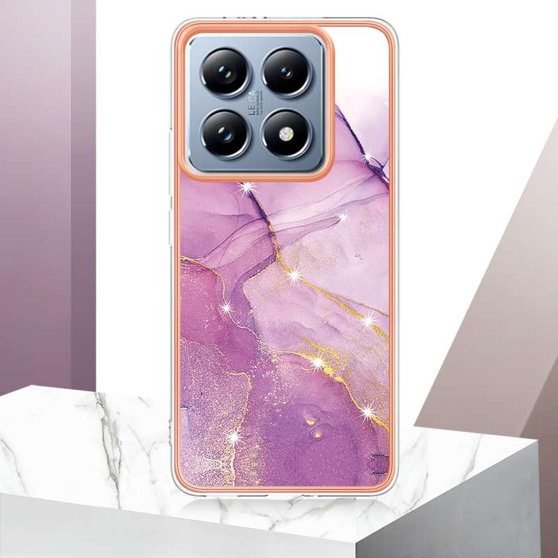 For Xiaomi 14T Pro Electroplating Marble Dual-side IMD Phone Case(White 006)
