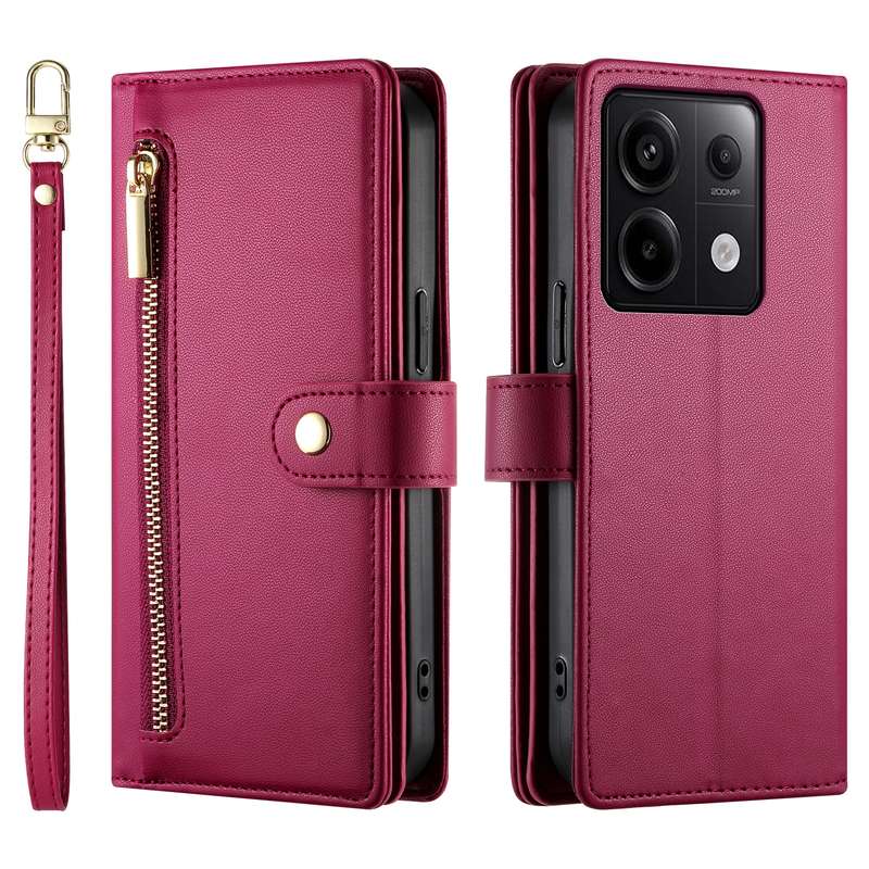 For Redmi Note 13 Pro 5G / Xiaomi Poco X6 Nine Card-slot Zipper Wallet Bag Leather Phone Case(R