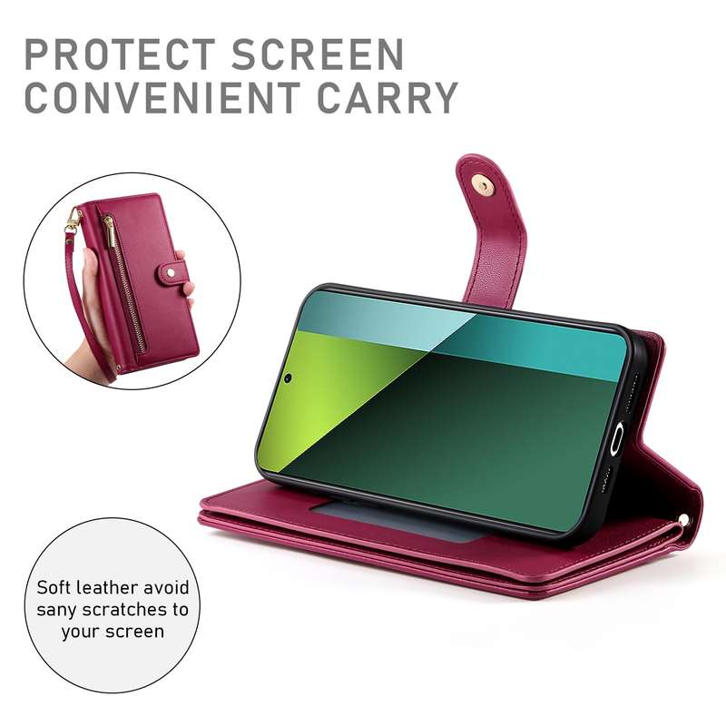 For Redmi Note 13 Pro 5G / Xiaomi Poco X6 Nine Card-slot Zipper Wallet Bag Leather Phone Case(R