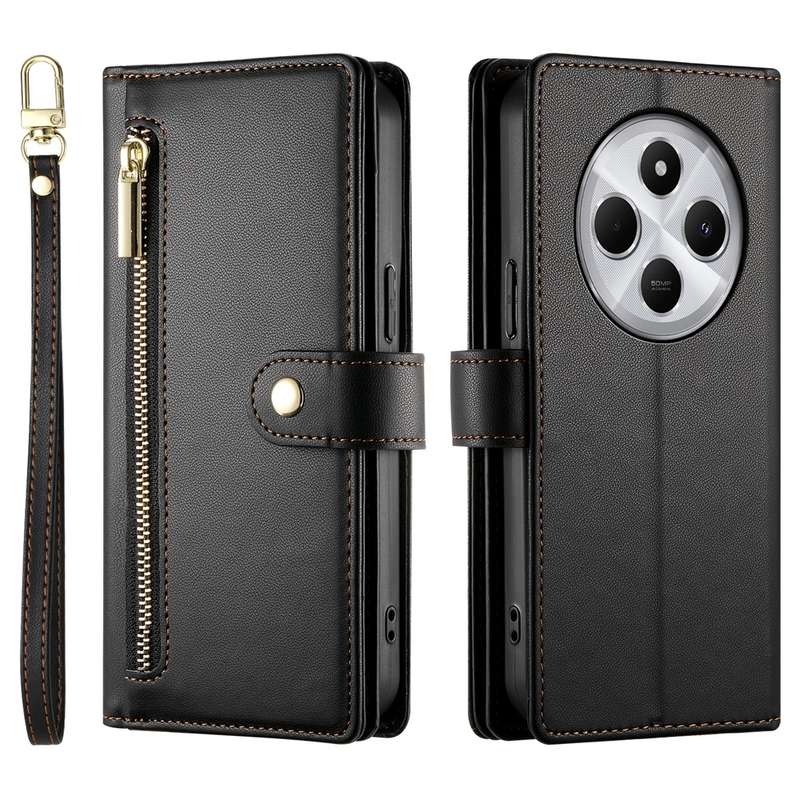 For Redmi 14C 4G Nine Card-slot Zipper Wallet Bag Leather Phone Case(Red)