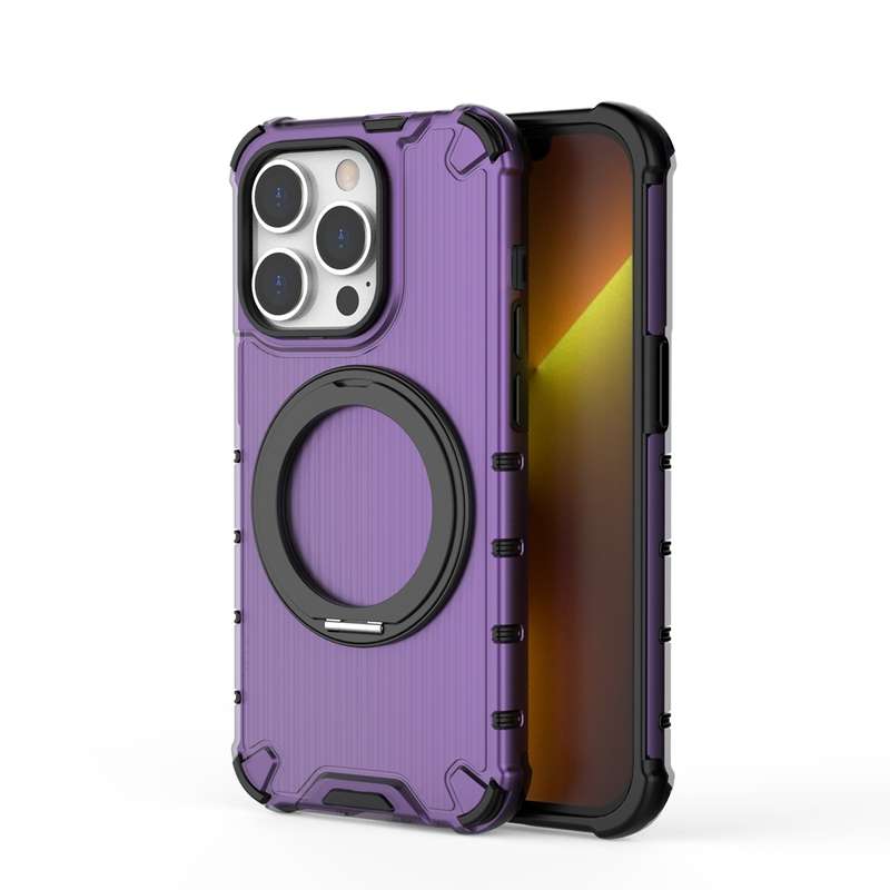 For iPhone 12 Pro Max Grating 360 Degree Rotating Holder Shockproof Phone Case(Purple)