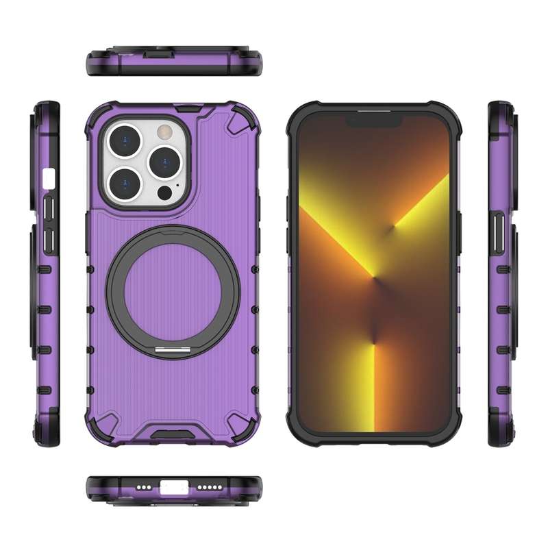 For iPhone 12 Pro Max Grating 360 Degree Rotating Holder Shockproof Phone Case(Purple)