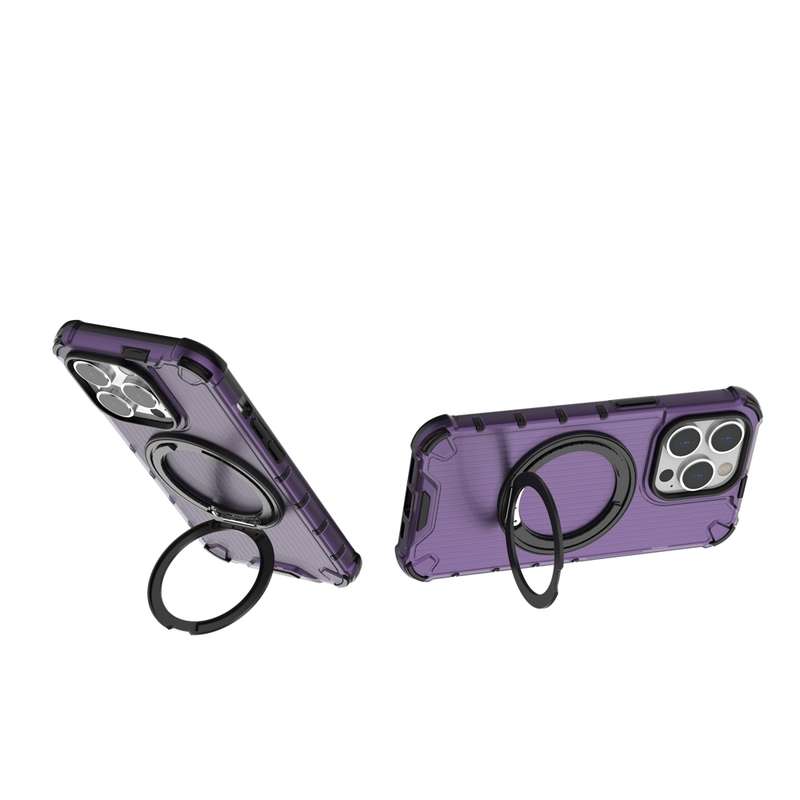 For iPhone 12 Pro Max Grating 360 Degree Rotating Holder Shockproof Phone Case(Purple)