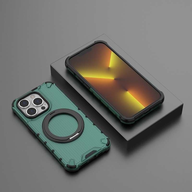 For iPhone 11 Pro Max Grating 360 Degree Rotating Holder Shockproof Phone Case(Green)