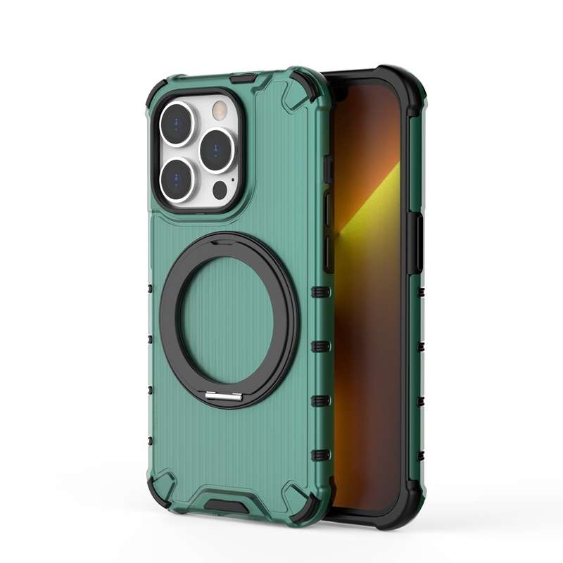 For iPhone 11 Pro Max Grating 360 Degree Rotating Holder Shockproof Phone Case(Green)